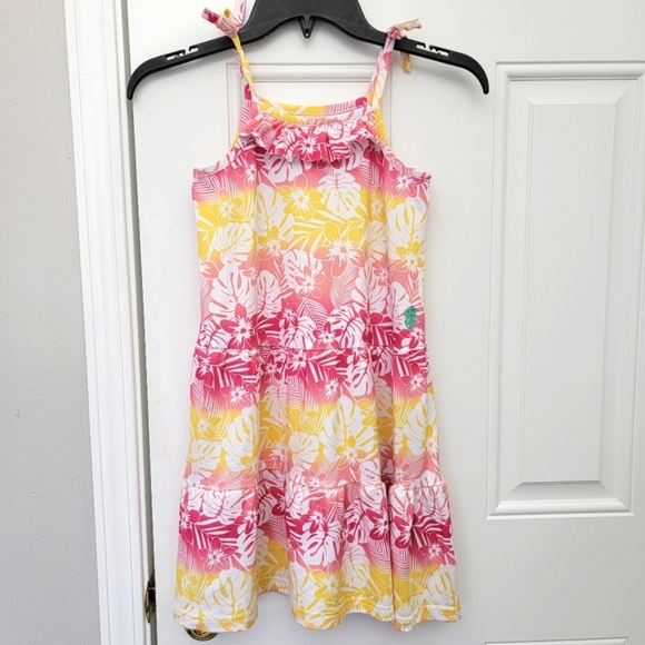Tommy Bahama Girls Tropical Ruffled Sleeveless Sundress Red Yellow Ombre Size 6 - Picture 1 of 10
